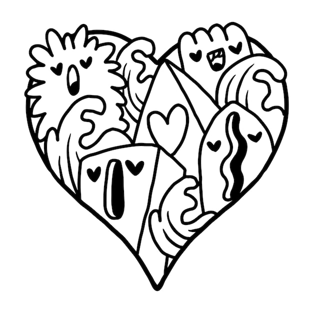 Corazón doodle lindo san valentín página para colorear