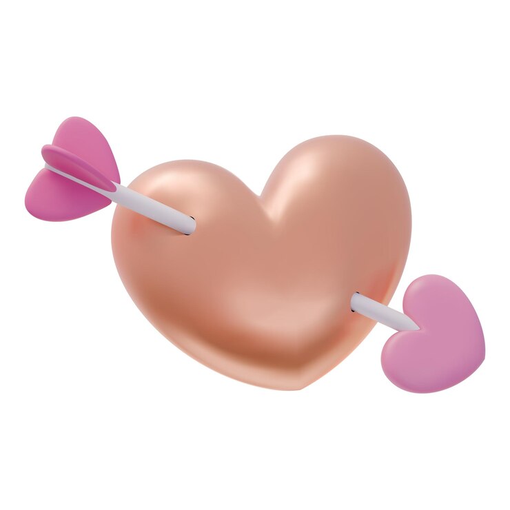 Vector corazón dorado en 3d atravesado por una flecha de amor símbolo de amor concepto romántico ilustración vectorial realista