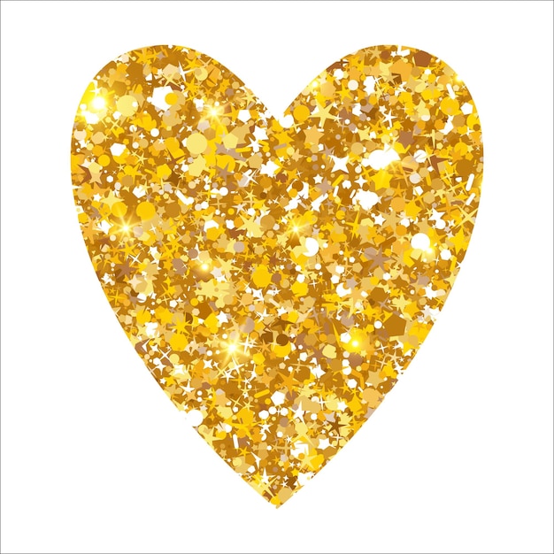 El corazón dorado, brillante, lujoso, la forma del corazón reluciente, el símbolo del amor.