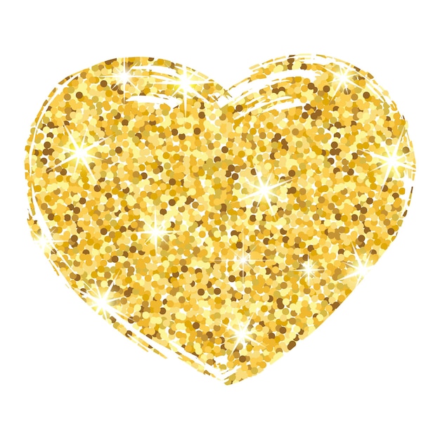 Corazón dorado con brillo polvo de oro con starkle ilustración vectorial diseño plano resumen de antecedentes...
