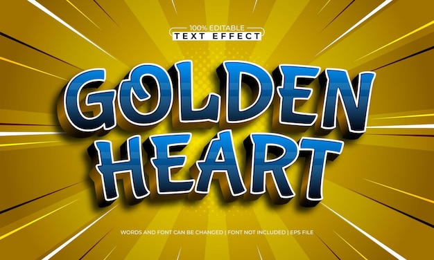 corazón dorado efecto de texto editable con un estilo de texto para niños y felices