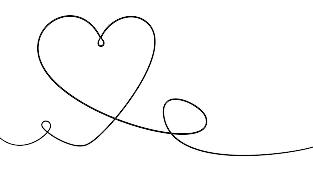Corazón escrito a mano Contorno dibujado una línea Línea suave continua y curva en forma de corazón Tarjeta de San Valentín