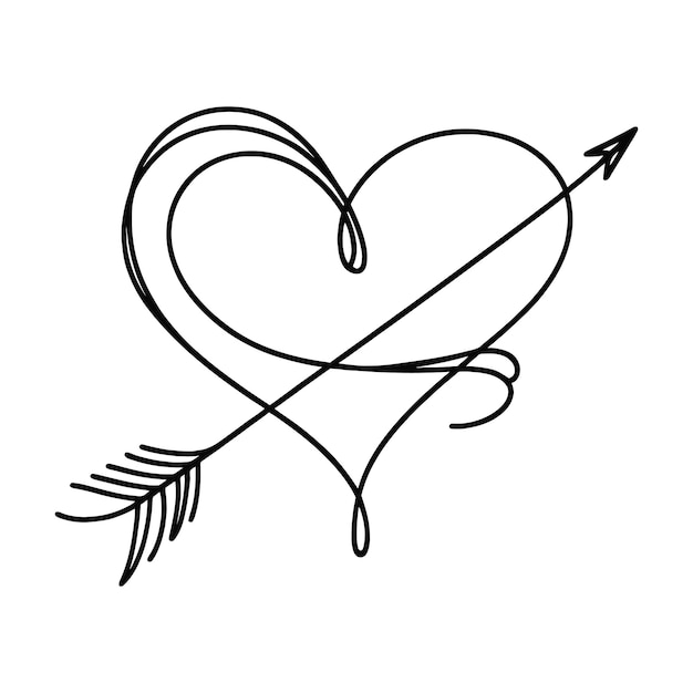 Corazón y flecha en una ilustración vectorial de línea Día de San Valentín corazón minimalista en una línea