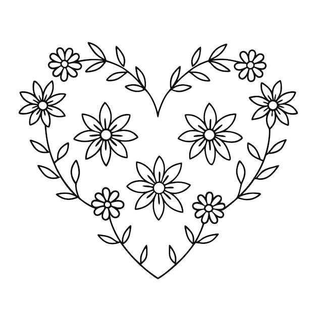 Corazón de flor dibujado a mano para libros de colorear para adultos