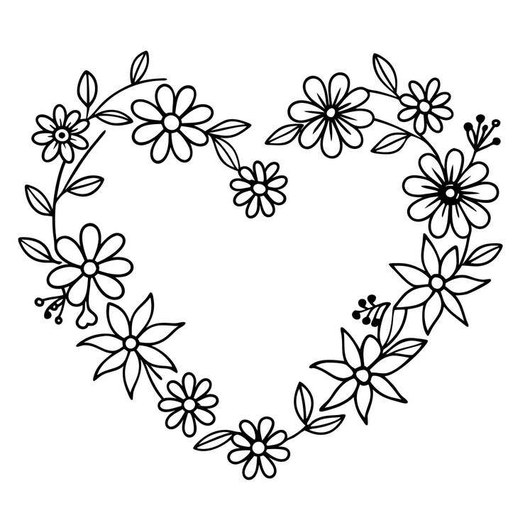 Vector corazón de flor dibujado a mano para libros de colorear para adultos