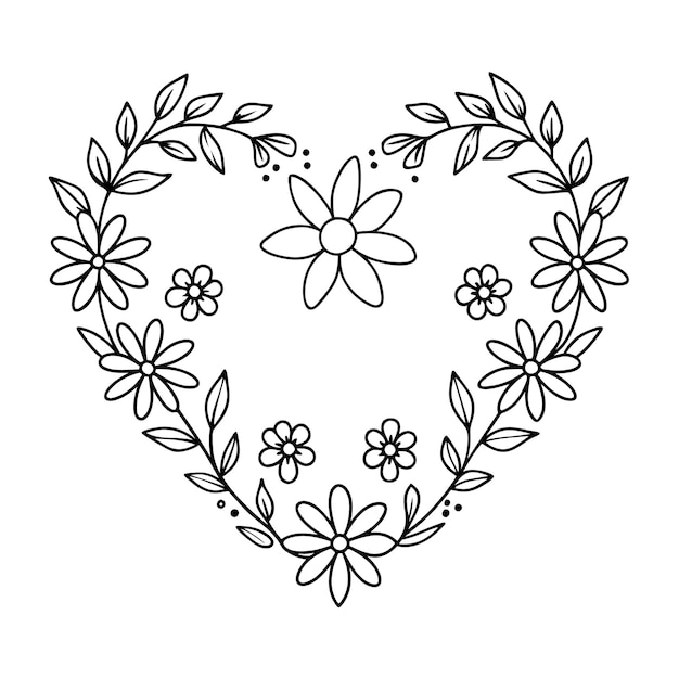 Corazón de flor dibujado a mano para libros de colorear para adultos