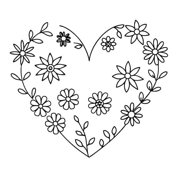 Corazón de flor dibujado a mano para libros de colorear para adultos