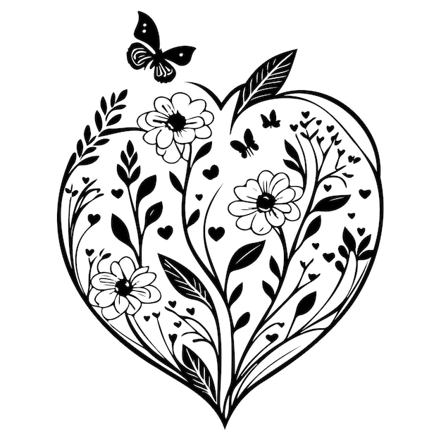 el corazón la flor la mariposa la ilustración de valentín