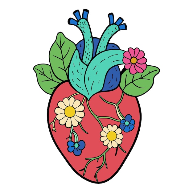 un corazón con flores y un dibujo de un corazón que dice " corazón "