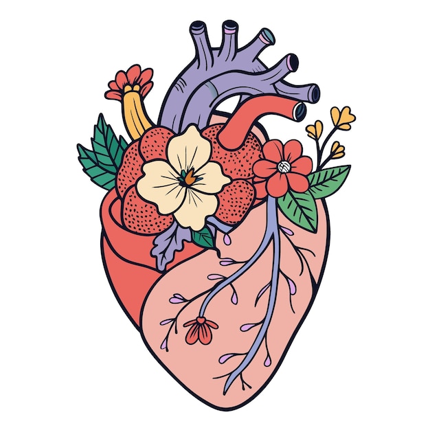 un corazón con flores y un dibujo de un corazón que dice quot fruta quot
