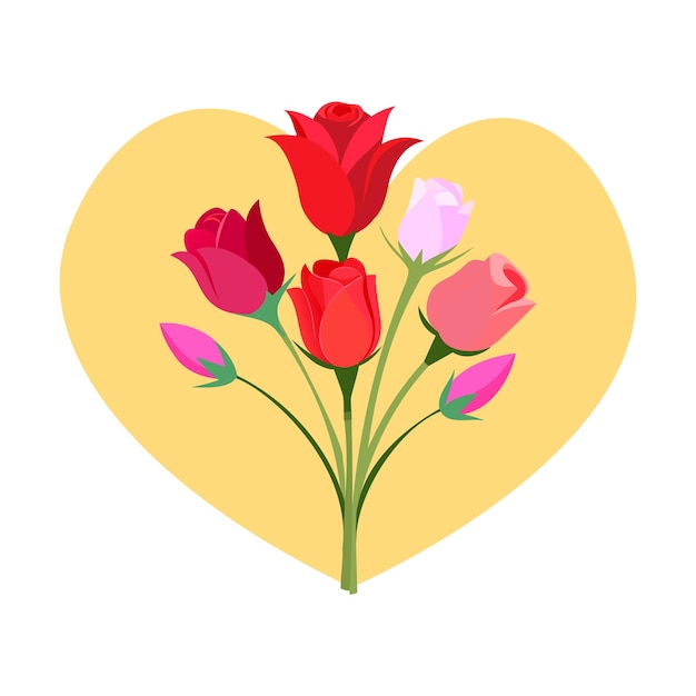 Corazón con flores y hojas ilustración vectorial en estilo de diseño plano