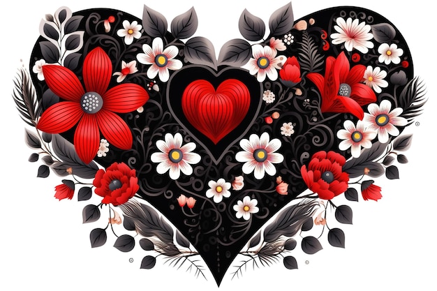 Vector corazón de flores en la pintura tradicional ucraniana de petrikovka