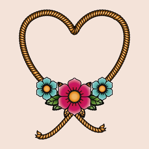 corazón y flores tatuaje icono aislado diseño