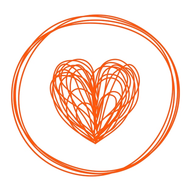 Corazón en forma de círculo enredado grungy garabateo