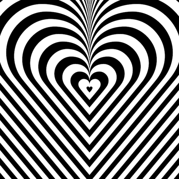 Corazón de forma de fondo de ranura retro psicodélico monocromo