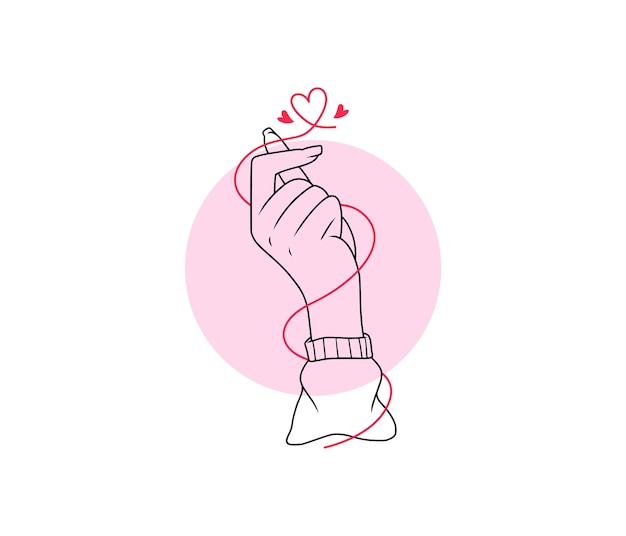 Corazón en forma de mano con estilo de arte lineal para el día de san valentín