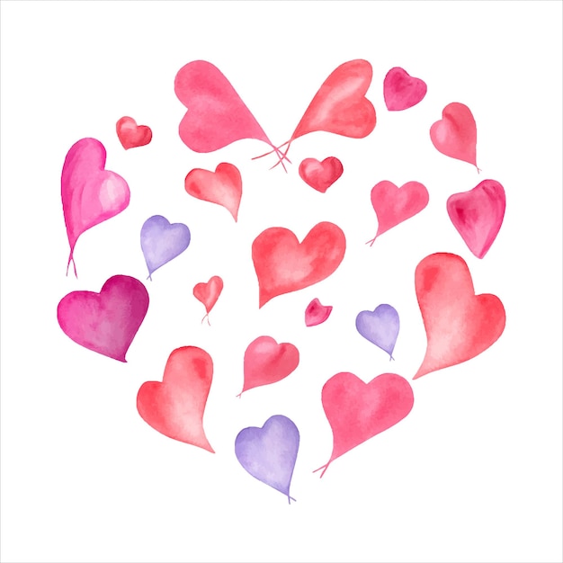 Corazón formado por pequeños corazones de acuarela azul rosa Ilustración romántica