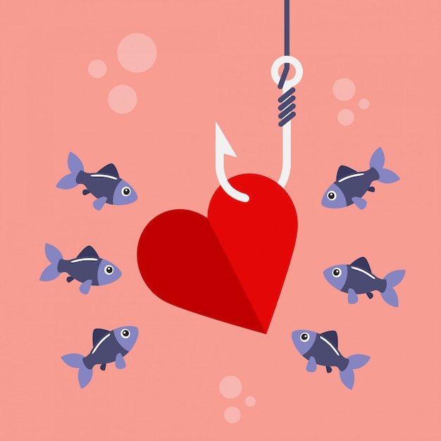 Corazón en gancho de pesca