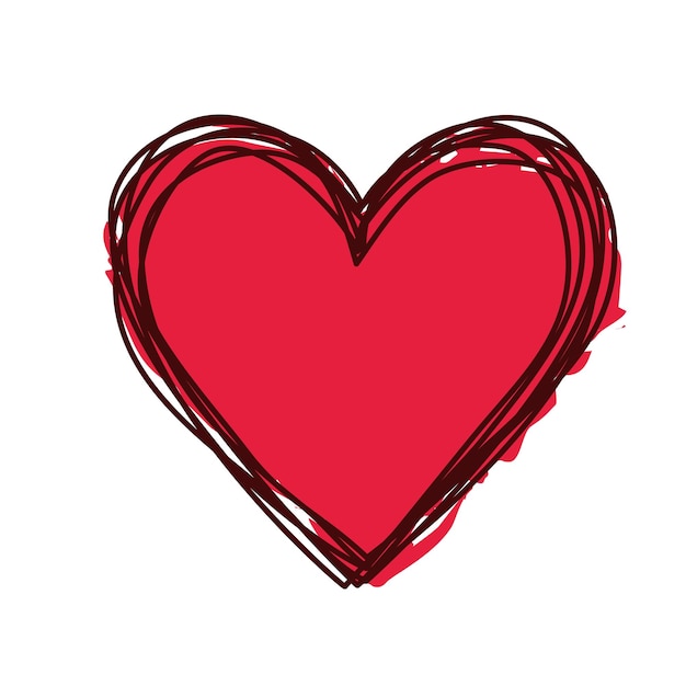 Corazón garabateado a mano pintado con tinta corazón aislado en blanco Ilustración vectorial