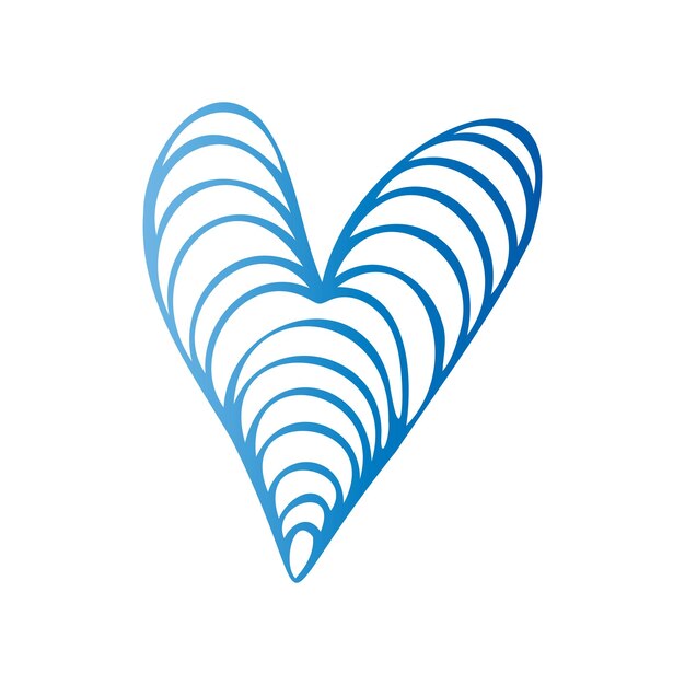 Corazón de garabato azul simple Elemento de diseño aislado para el romance de la boda del día de San Valentín