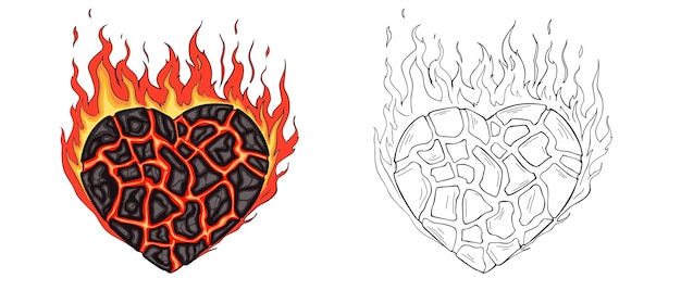Corazón hecho de lava ardiente
