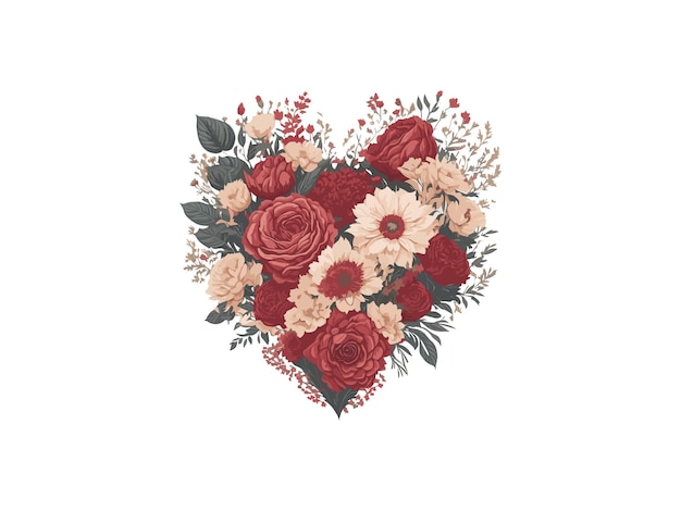 Corazón hecho de rosas y flores Valentines Mujeres Día de la Madre Ilustración vectorial Marco Clipart