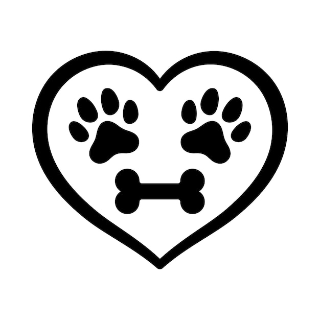Corazón con huellas de patas y huesos