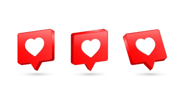 Vector corazón en el icono de la burbuja del habla. como corazón iconos de notificación de redes sociales amor corazones favoritos 3d