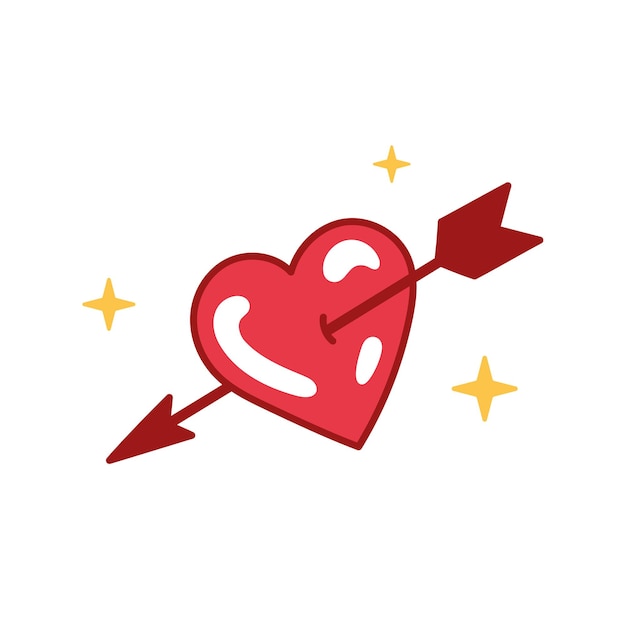 Corazón con icono de flecha estilo doodle Ilustración vectorial para el día de San Valentín Tatuaje vintage Concepto de enamoramiento