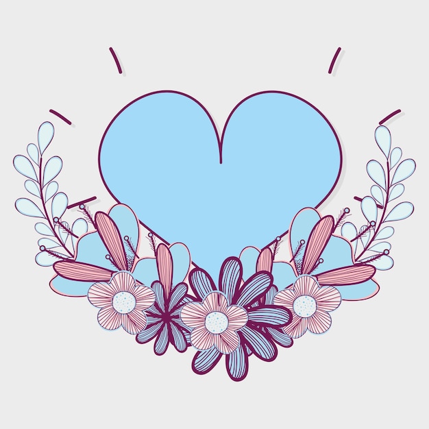 Vector corazón con icono de flores de ramas