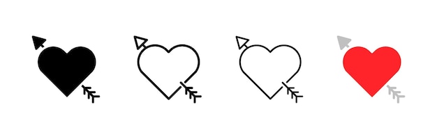 Corazón con iconos de flecha Diferentes estilos de conjunto de corazones con una flecha dentro de iconos vectoriales