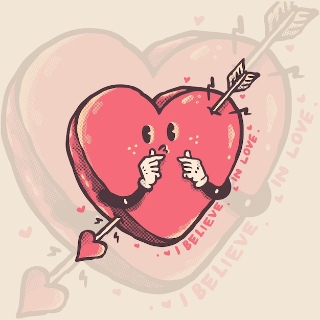 Vector el corazón y la ilustración de dibujos animados de san valentín de flecha