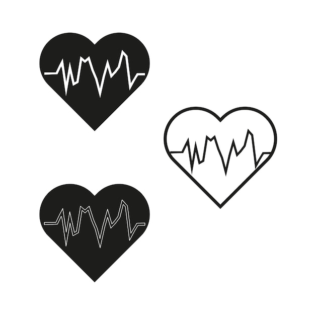 Corazón con latido cardíaco Icono cardíaco médico Símbolo de cardiología vectorial en blanco y negro
