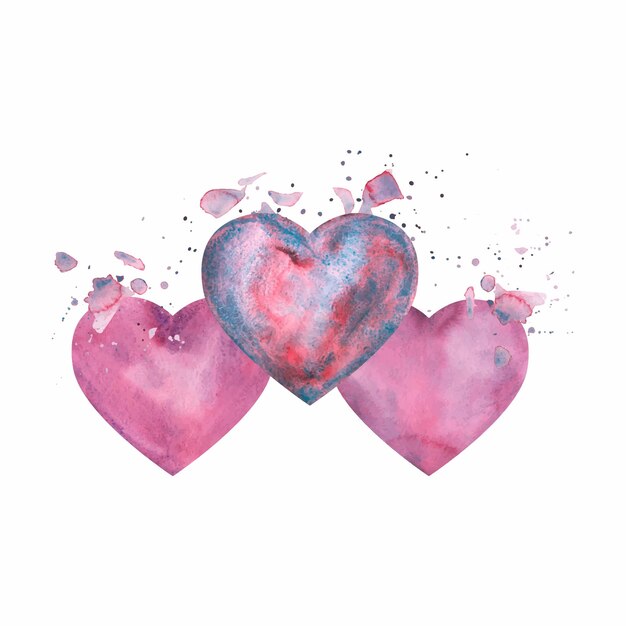 Vector corazón lila de acuarela vectorial simple con salpicaduras para tarjeta o camiseta de feliz día de san valentín diseño de relación romántica y amor ilustración de corazón estilo dibujado a mano