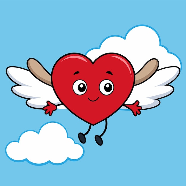 Corazón lindo, alas de amor de ángel, pegatina dibujada a mano, icono de concepto, ilustración aislada