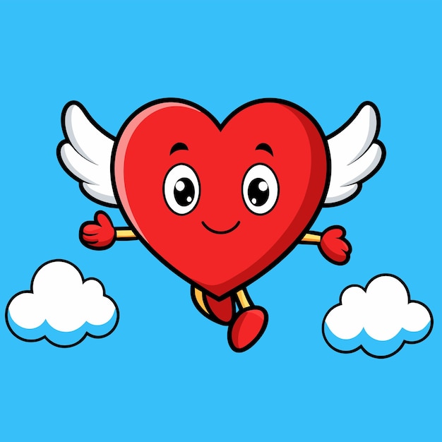 Corazón lindo, alas de amor de ángel, pegatina dibujada a mano, icono de concepto, ilustración aislada