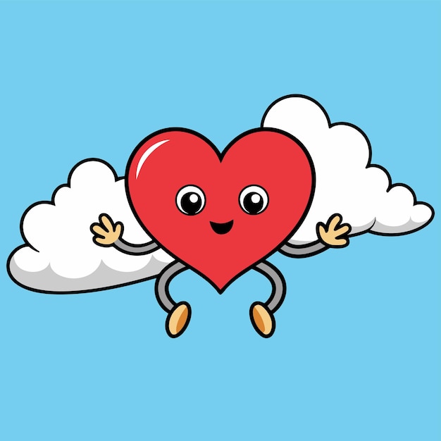 Vector corazón lindo, alas de amor de ángel, pegatina dibujada a mano, icono de concepto, ilustración aislada