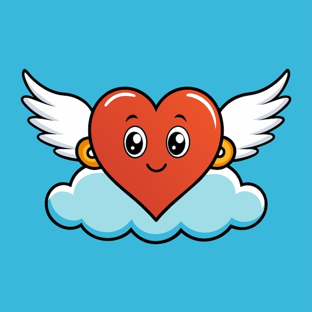 Vector corazón lindo, alas de amor de ángel, pegatina dibujada a mano, icono de concepto, ilustración aislada