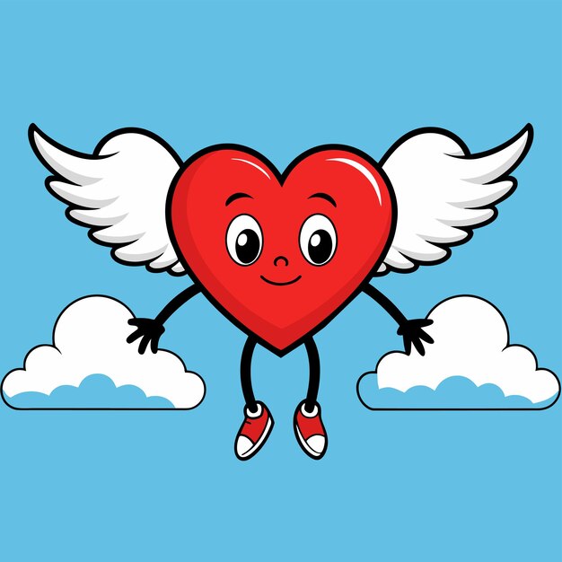 Vector corazón lindo, alas de amor de ángel, pegatina dibujada a mano, icono de concepto, ilustración aislada