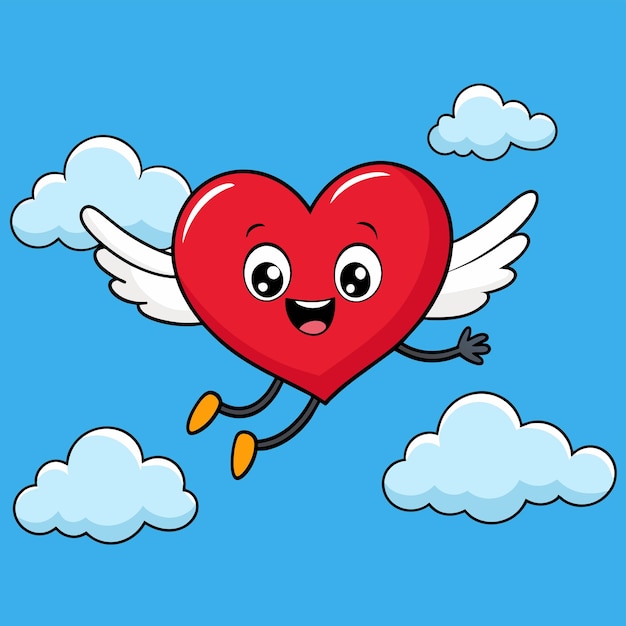 Corazón lindo, alas de amor de ángel, pegatina dibujada a mano, icono de concepto, ilustración aislada