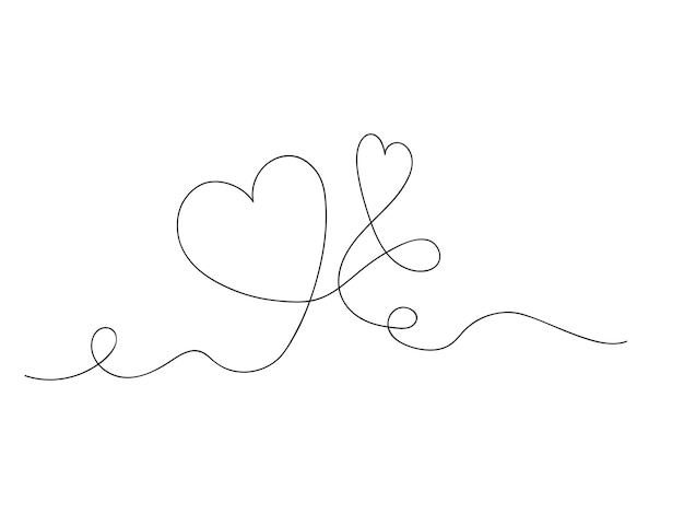 Corazón de una línea continua o ilustración vectorial aislada de amor