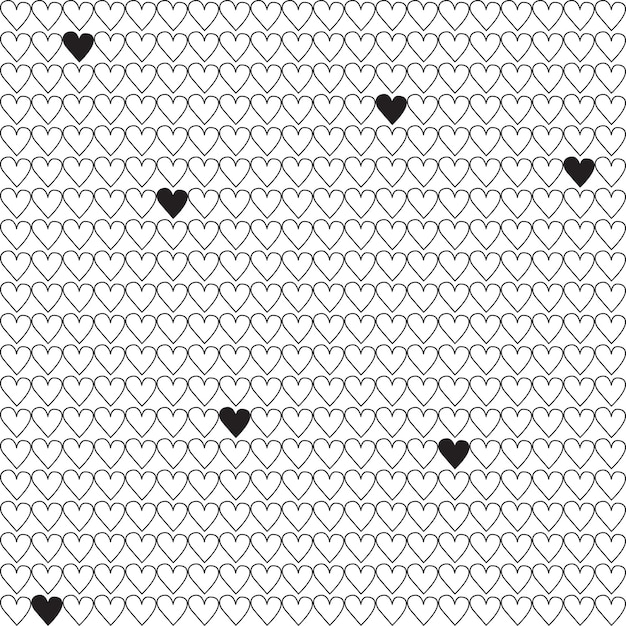 Vector corazón línea de patrones sin fisuras vector blanco y negro