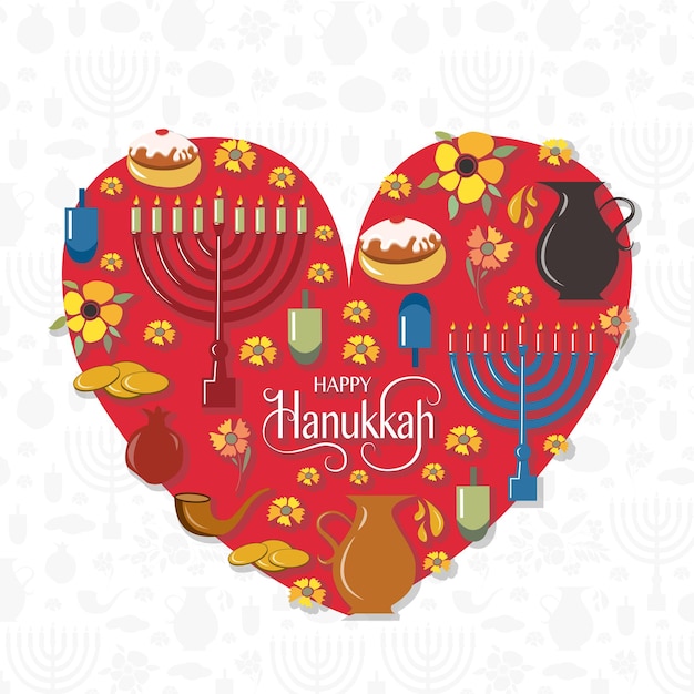 Corazón con mano bosquejó tipografía de icono, insignia y logotipo de happy hanukkah. dibujado a mano letras de plantilla de logotipo de feliz hanukkah. plantilla de tarjeta de feliz hanukkah. feliz pancarta de hanukkah, folleto