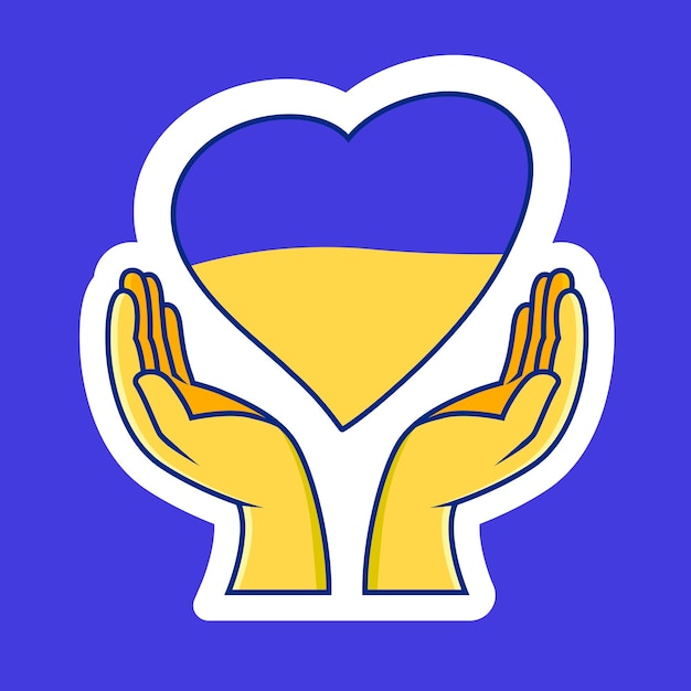 Corazón en manos en colores de la bandera ucraniana