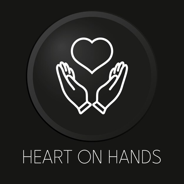 Corazón en las manos icono de línea de vector mínimo en botón 3D aislado sobre fondo negro Premium VectorxA