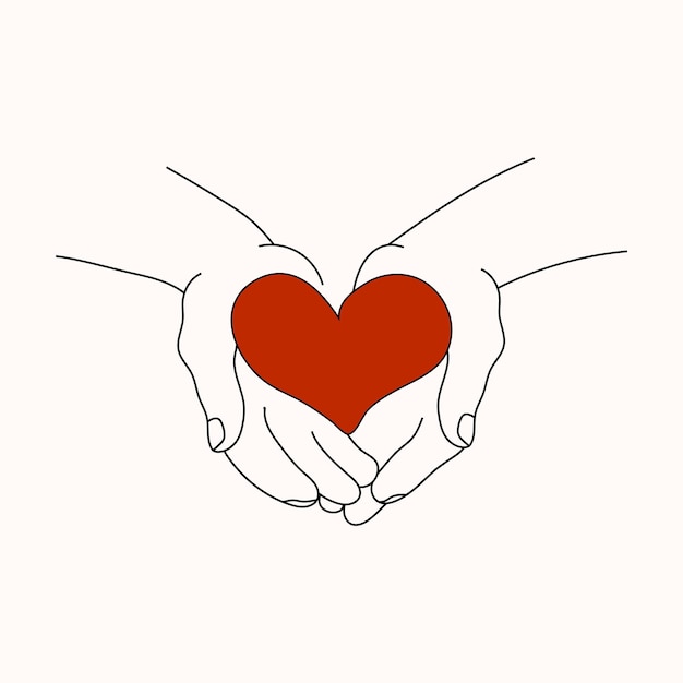 Corazón en manos Línea atr Vector ilustración tarjeta amor gracias día devoción gratitud paz