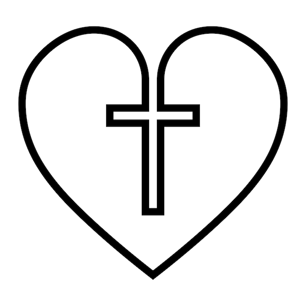 El corazón negro elegante con el amor espiritual de la cruz en un contorno simple