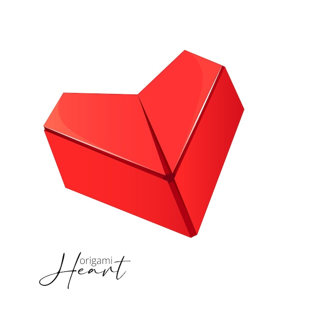 Vector corazón de origami de papel rojo vectorial aislado sobre un fondo blanco