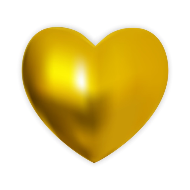 Corazón de oro 3D colorido naturalista en un blanco.