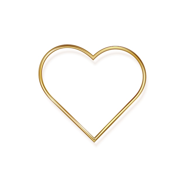 Corazón de oro en el día de san valentín, sobre un fondo blanco. corazón de metal dorado romántico en diseño minimalista.